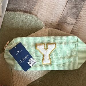 Green Striped Cosmetic Bag